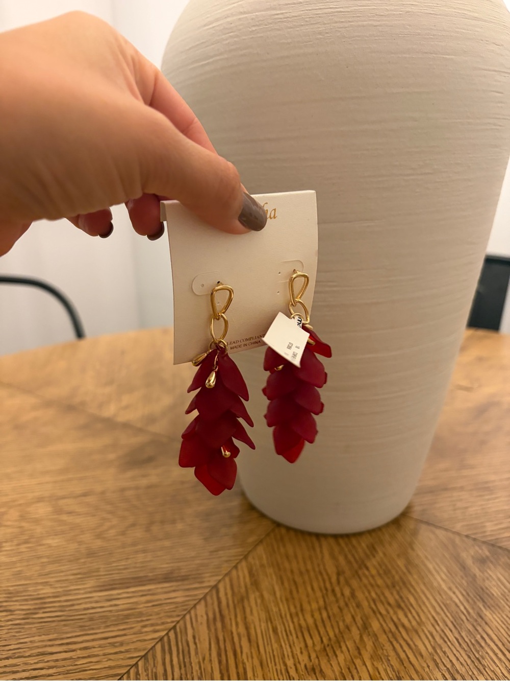 Gold Red Petal Drop Earrings - Unbranded